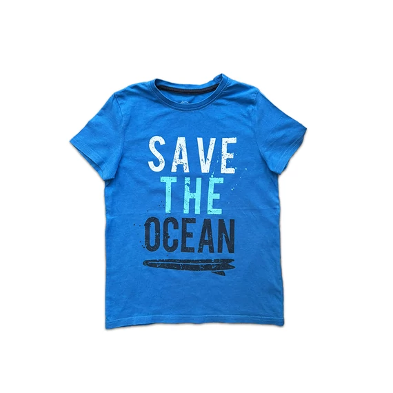 Little Kids - Fiú póló, Save The Ocean feliratos, kék (122)